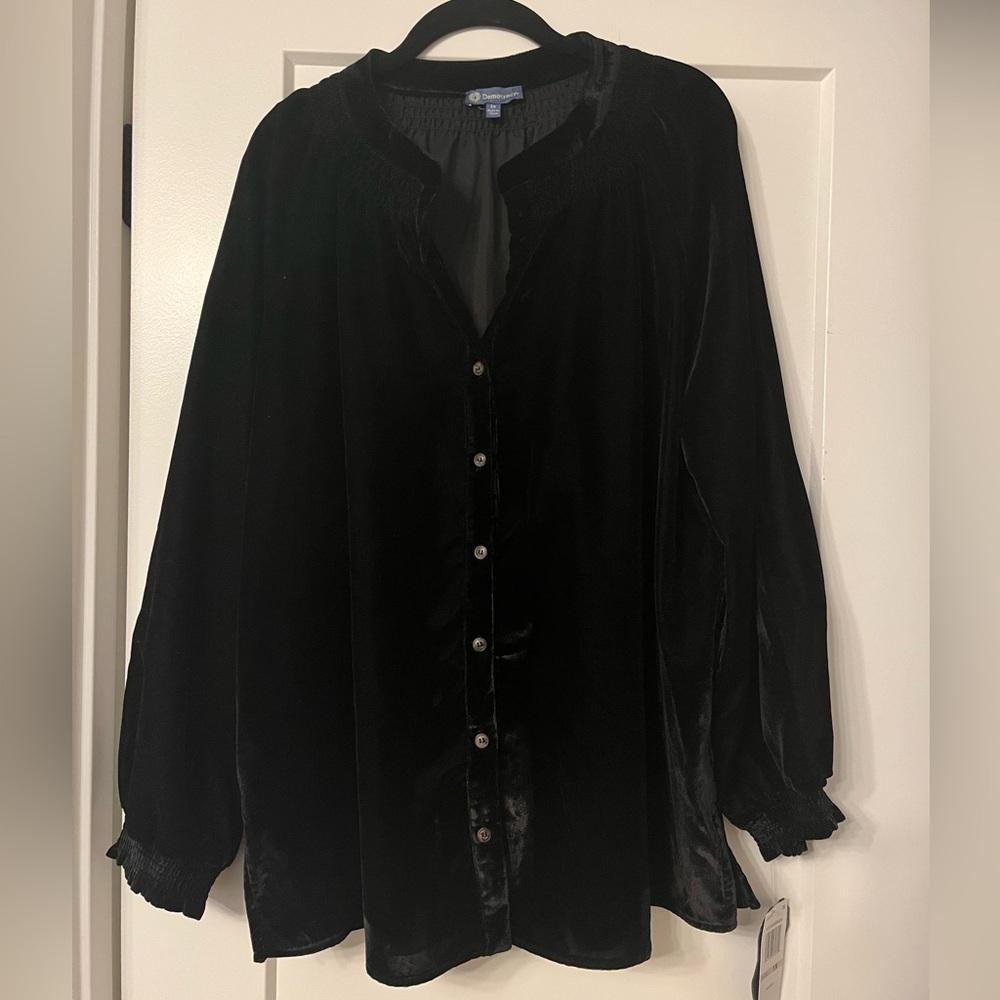 Black velvet button up blouse